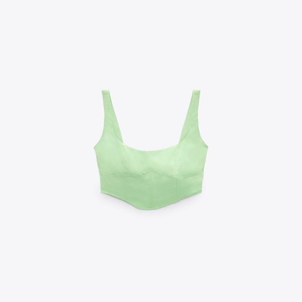 ZARA SATIN EFFECT BUSTIER TOP APPLE GREEN SIZE M | 7484/176/513